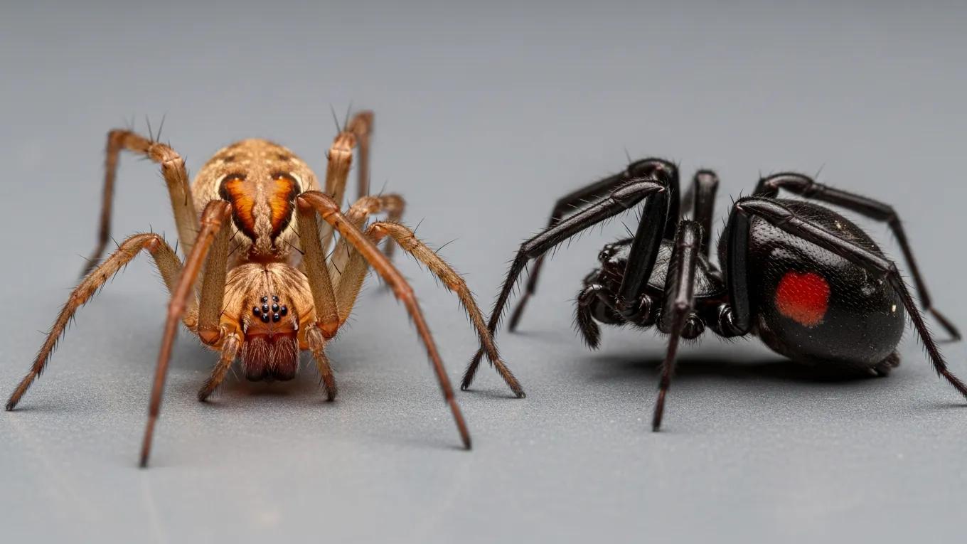 Close-up of Brown Recluse and Black Widow spiders for identification