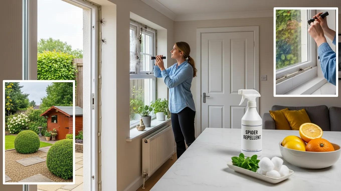 Illustration of effective spider prevention strategies in a home environment